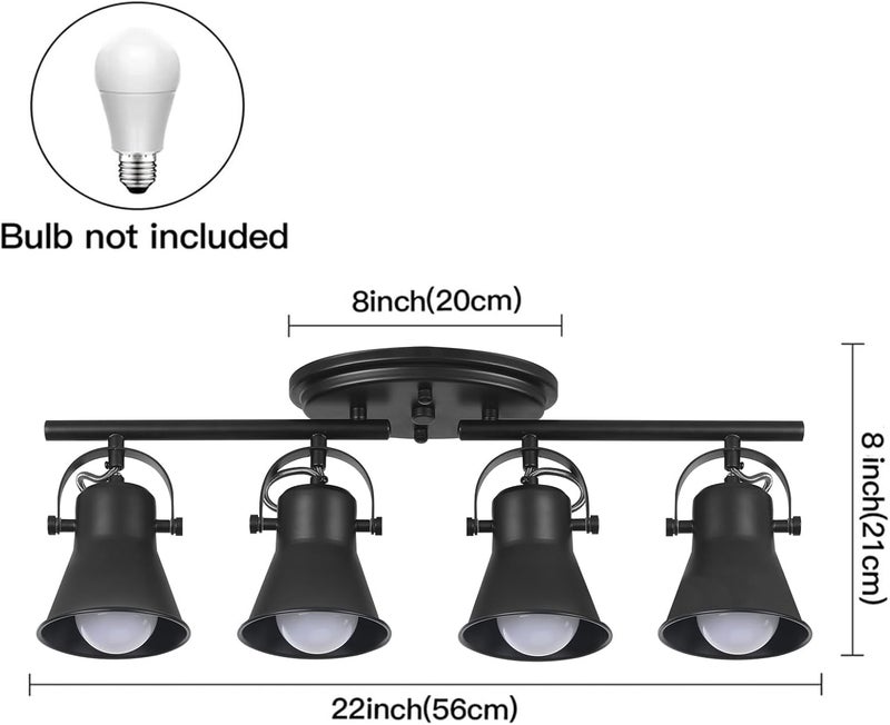 SEEBLEN 4-Light Track Lighting Kit, Directional Ceiling Light, Industrial Black Kitchen Track Lighting Fixtures Ceiling for Kitchen, Living Room, Dining Room, Hallway. - Image 4